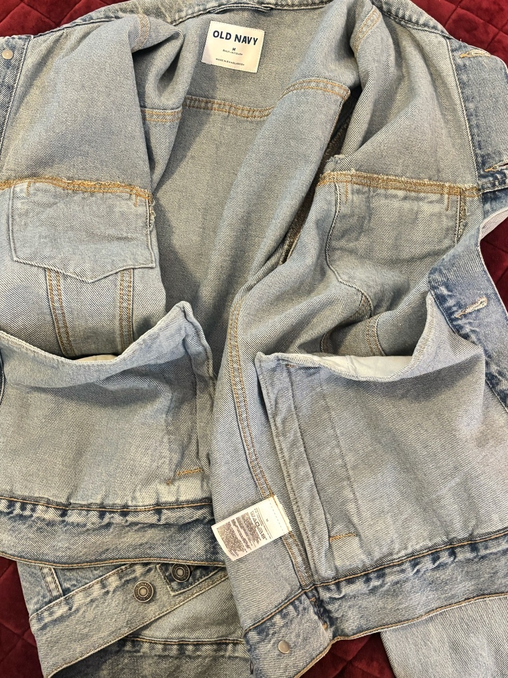 Old Navy Men's Light Wash Distressed Denim Jacket | Classic Trucker Jean Coat - Picture 6 of 7